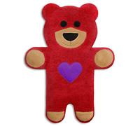 LESCHI Coussin chauffant - Bouillotte micro-ondes 4 compartiments - Animal : l’ourson teddy rouge avec cœur - Bouillotte graines de blé bio souple - Idéal pour se réchauffer en hiver et le ventre