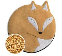 LESCHI Coussin chauffant - Bouillotte micro-ondes 4 compartiments - Animal : renard beige - Bouillotte graines de blé bio souple - Idéal pour se réchauffer en hiver et pour apaiser le ventre