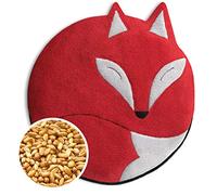 LESCHI Coussin chauffant - Bouillotte micro-ondes 4 compartiments - Animal : renard rouge - Bouillotte graines de blé bio souple - Idéal pour se réchauffer en hiver et pour apaiser le ventre