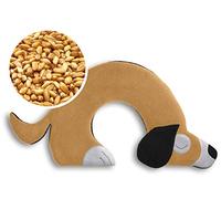 LESCHI Coussin chauffant - Bouillotte micro-ondes - Animal : chien beige - Bouillotte graines de blé bio souple - Idéal pour se réchauffer en hiver et tensions au niveau cou, épaules, nuque
