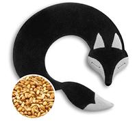 LESCHI Coussin chauffant - Bouillotte micro-ondes - Animal : renard noir - Bouillotte graines de blé bio souple - Idéal pour se réchauffer en hiver et tensions au niveau cou, épaules, nuque