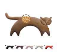 LESCHI Coussin chauffant micro ondes (47x23cm) en coton 100% bio, Chat marron, Bouillotte graines de blé 100% bio, Bouillotte micro-ondes idéale pour réchauffer cervicale, épaules, cou, nuque