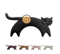 LESCHI Coussin chauffant micro ondes (47x23cm) en coton 100% bio, Chat noir, Bouillotte graines de blé 100% bio, Bouillotte micro-ondes idéale pour réchauffer cervicale, épaules, cou, nuque