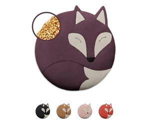 LESCHI Coussin chauffant micro-ondes en coton 100% bio, 4 compartiments, Renard violet, Bouillotte graines de blé 100% bio, Bouillotte micro-ondes idéale pour soulager les douleurs menstruelles