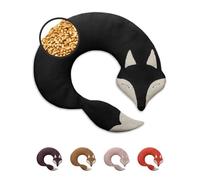 LESCHI Coussin chauffant micro ondes en coton 100% bio, Renard noir, Bouillotte graines de blé 100% bio, Bouillotte micro-ondes idéale pour réchauffer cervicale, épaules, cou, nuque