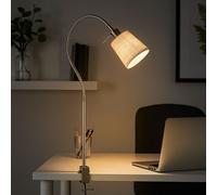 Jam 30324 Lampe à pince Nickel mat avec abat-jour en tissu Couleur sable et lin blanc Largeur 11 cm Hauteur 60 cm Portée du mur 45 cm avec interrupteur à cordon 1 ampoule E14 max. 10 W