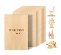 Leseed 10 Pièces Contreplaqué 2mm, Planche Bois Brut Tilleul 300 x 200mm pour DIY, Peinture, Pyrogravure, Découpe Laser, Modélisme et Autres Loisirs Créatifs, Panneau en Bois pour Débutants