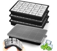 Leseed Lot de 4 Bac a Glacon Silicone, 15 Compartiments Glacons Moule, Démoulage Facile, Bac à Glaçons avec Couvercle pour Cocktails, Whisky, Vin, Café, Purées de Fruits, Glaces