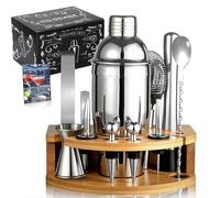 Leseed Shaker Cocktail Kit, 12 Pièces Kit Cocktail Shaker avec 750ML Shaker INOX, Doseur Cocktail, Support en Bois et Livre de Recettes, Cadeau pour Homme et Femme (Bar à Domicile, Fête, Mariage)