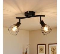 Leselux Plafonnier 2 Spots Orientable, Industriel Spots de Plafond Noir, Luminaire Spot Plafonnier avec Douille E14, Rampe Spot Applique Murale Intérieure pour Cuisine Couloir Chambre (Sans Ampoule)