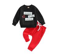 Lesimsam Tenue de Saint-Valentin pour bébé garçon avec imprimé lettres, col rond, manches longues et pantalon de jogging, Mama is My Valentine-noir rouge, 12-18 mois