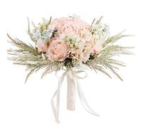 LESING Bouquets de mariée artificielles de 30 cm, Faits à la Main, Bouquets de Mariage romantiques pour mariée, Demoiselle d'honneur Tenant des Fleurs (Bouquet de Roses, Rose)