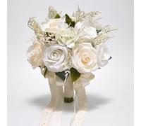 LESING Bouquets de mariée artificielles Faits à la Main - Bouquets de Mariage romantiques pour la mariée, Demoiselle d'honneur Tenant des Fleurs (Bouquet de Rose Blanc 1)