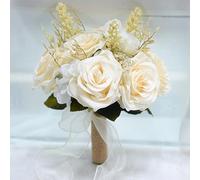 LESING Bouquets de mariée artificielles Faits à la Main - Bouquets de Mariage romantiques pour mariée, Demoiselle d'honneur Tenant des Fleurs (Bouquet Rose Blanc)