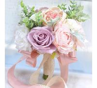 LESING Bouquets de mariée - Bouquet de pivoines artificielles Faites à la Main - Bouquets de Mariage romantiques pour mariée, Demoiselle d'honneur Tenant des Fleurs, 24 cm (Bouquet de Pivoine Rose