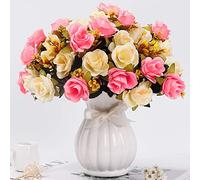 LESING Fleurs artificielles avec Vase en Soie pour Mariage, Maison, Bureau, fête, Salle de réunion (Rose-1)