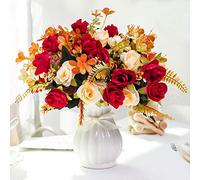 LESING Fleurs artificielles avec Vase en Soie pour Mariage, Maison, Bureau, fête, Salle de réunion, Rouge 1