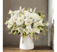 LESING Fleurs artificielles avec Vase, Fleurs artificielles en Soie dans Un Vase, Fleurs gardénia, décoration pour Maison, Table, Bureau, fête (Blanc)