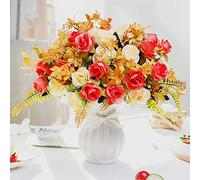 LESING Fleurs artificielles avec Vase - Roses artificielles en Soie - Bouquet de Fleurs de Mariage - pour Maison, Bureau, fête, Salle de réunion (Coucher de Soleil-1)
