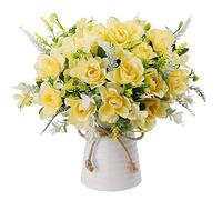 LESING Fleurs Artificielles dans Un Vase en Céramique Fausses Gardénia Fleurs en Soie Bouquet De Mariée Fleur Réaliste pour La Fête De Mariage Maison Décoration De Table Centres (Champagne)