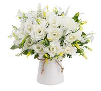 LESING Fleurs Artificielles dans Un Vase en Céramique Fausses Gardénia Fleurs en Soie Bouquet De Mariée Fleur Réaliste pour La Fête De Mariage Maison Décoration De Table Centres (Blanc)