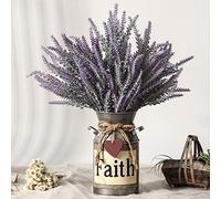 LESING Fleurs de lavande artificielles avec vase, fausses plantes de lavande dans un vase décoratif en métal, fleurs vintage rustiques pour décoration de maison et de ferme (Faith, violet)