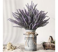 LESING Fleurs de Lavande artificielles avec Vase, Fausses Plantes de Lavande dans Un Vase décoratif en métal, Fleurs Vintage rustiques pour décoration de Maison et de Ferme (Cœur, Violet)