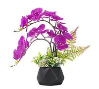 LESING Fleurs d'ochidée artificielles avec Vase, Fleurs artificielles en Pot, orchidée phalaenopsis pour décoration de la Maison (Style 1, Vase Noir)