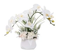LESING Fleurs d'ochidée artificielles avec Vase, Fleurs artificielles en Pot, orchidée phalaenopsis pour décoration de la Maison (Style 2, Vase Blanc)