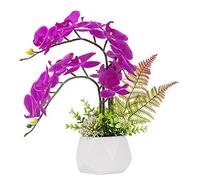 LESING Fleurs d'ochidée artificielles avec Vase, Fleurs artificielles en Pot, orchidée phalaenopsis pour décoration de la Maison (Style 1, Vase Blanc)