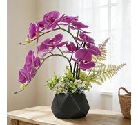 LESING Fleurs d'ochidée artificielles avec Vase, Fleurs artificielles en Pot, orchidée phalaenopsis pour décoration de la Maison (Style 1, Vase Noir)