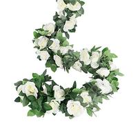 LESING Lot de 4 Guirlande de Rose Artificielles avec Feuille de Lierre Fausse Soie Roses Fleurs Artificielles à Suspendre pour la Maison, Mariage Arche Arrangement Jardin (Blanc)