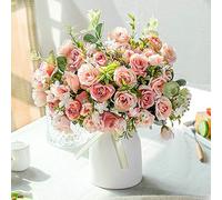 LESING Rose Artificielle en Soie avec Vase - Bouquet de Fleurs artificielles pour Mariage, Maison, Bureau, fête, décoration de Table (Rose)
