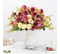 LESING Rose Artificielle en Soie avec Vase, Fleurs artificielles de Mariage, Arrangement de Maison, Bureau, fête, Centre de Table, décoration de Table (Violet Rouge-1)