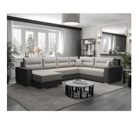 Bestmobilier - Leslie - Canapé panoramique d'angle réversible 7 Places Convertible avec Coffre en Tissu, Gris