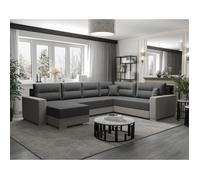 Bestmobilier - Leslie - Canapé panoramique d'angle réversible 7 Places Convertible avec Coffre en Tissu, Gris foncé