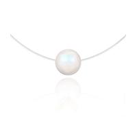 LESLUCILLES Collier Invisible Ras-de-Cou - Perle Nacrée Irisée - Argent 925 (Anti-Allergique, sans Nickel)