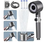 Pommeau de Douche Haute Pression,Anti Calcaire Pommeau de Douche Economie Deau avec Tuyau Douche1.5M et Support de Douche,Haute Pression Filtre Douche3+1Types de Jets avec Bouton D'arrêt D'eau