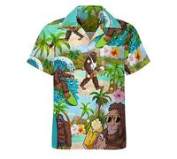 LESOCUSTOM Chemise hawaïenne à Manches Courtes pour Homme, années 80 | Manches courtes, boutonné, imprimé, léger, facile à nettoyer, décontracté, doux, Aloha, camping, croisière, Luau, plage