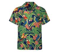 LESOCUSTOM Chemises hawaïennes des années 80 et 90 pour homme, chemise boutonnée à manches courtes, tenue des années 80, chemises de plage disco, Palmier avec feuilles perroquet, Taille XL