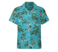 LESOCUSTOM Chemises hawaïennes des années 80 et 90 pour homme, chemise boutonnée à manches courtes, tenue des années 80, chemises de plage disco, crocodile, Taille L
