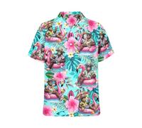 LESOCUSTOM Chemises hawaïennes des années 80 et 90 pour homme, chemise boutonnée à manches courtes, tenue des années 80, chemises de plage disco, Flamant rose Bigfoot, Taille 4XL