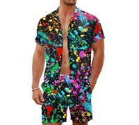 LESOCUSTOM Ensemble deux-pièces homme rétro années 80-90, chemise et short assortis de style hawaïen, boutonnage devant, tenue de plage idéale pour soirées disco et fêtes, Large