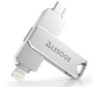 LESOGE Cle USB C 128 Go Apple Certifié MFi, Clé USB iPhone Stockage Externe Photo Stick, USB 3.0 Flash Drive Sauvegarde Photos Vidéos, 3 en 1 Clef USB pour iPhone/Type C/iPad/Android/PC/Mac(Gris)