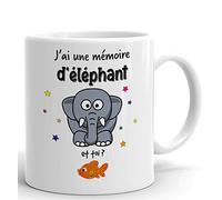 L'Esprit Des Anges - Tasse Cadeau Humour - Mémoire d'Éléphant et Toi ? Poisson Rouge - Anniversaire - Céramique 320 ml - Rouge - Antique - Réutilisable
