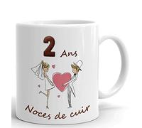 L'Esprit Des Anges Tasse-Mug Cadeau Anniversaire 2 Ans de Mariage Noce de Cuir Original Amour Couple Romantique