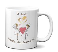 L'Esprit Des Anges Tasse-Mug Cadeau Anniversaire 3 ans de Mariage Noce de Froment Original Amour Couple Romantique