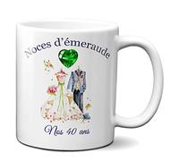 L'Esprit Des Anges Tasse-Mug Cadeau Anniversaire 40 Ans de Mariage Noce d'Émeraude Original Amour Couple Romantique
