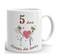 L'Esprit Des Anges Tasse-Mug Cadeau Anniversaire 5 Ans de Mariage Noce de Bois Original Amour Couple Romantique