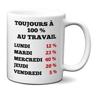 L'Esprit Des Anges - Tasse-Mug Collègue Humour -Toujours à 100% au Travail - Idée Cadeau Patron Travail Job Départ - Céramique Blanche 320 ml - Tasse ou Mug pour Boissons Chaudes et Froides